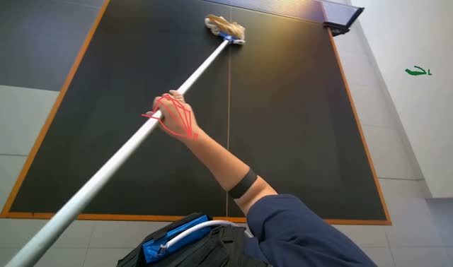 Wiping ping-pong table with mop: egocentric robotics sample