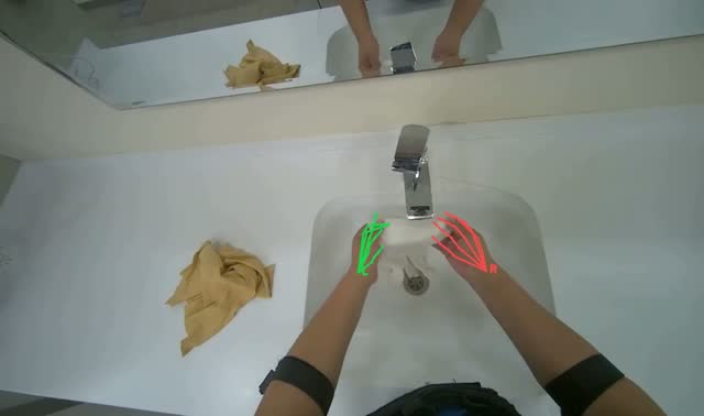 Wiping bathroom sink and countertop: egocentric robotics sample