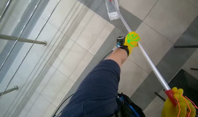 Mopping cafeteria floor: egocentric robotics sample