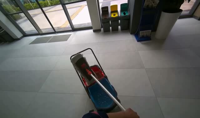 Mopping building floor: egocentric robotics sample