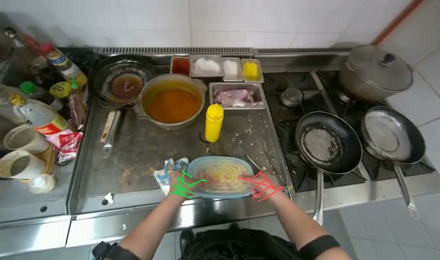Transferring sliced vegetables to pans: egocentric robotics sample