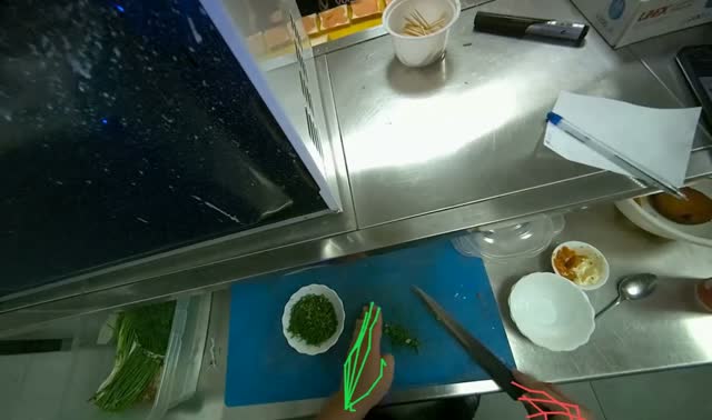 Chopping fresh herbs into bowl: egocentric robotics sample