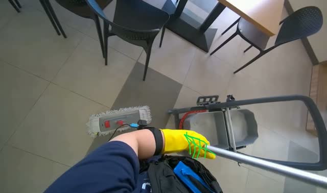 Mopping cafeteria floor: egocentric robotics sample