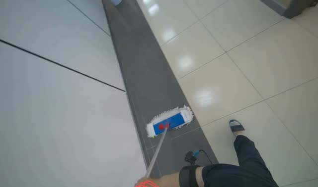 Mopping hallway floor: egocentric robotics sample