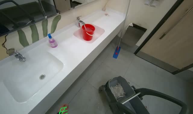 Preparing mop and cleaning cart: egocentric robotics sample