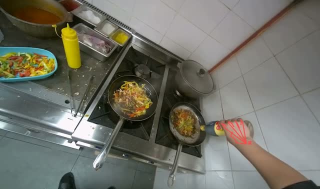 Stir-frying ingredients in pans: egocentric robotics sample