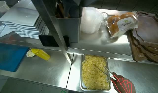 Mixing pasta in tray: egocentric robotics sample