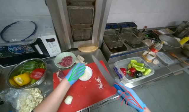 Chopping garlic on cutting board: egocentric robotics sample