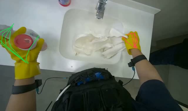 Cleaning restroom facilities: egocentric robotics sample