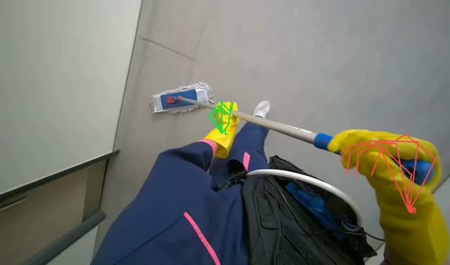 Mopping floor with flat mop: egocentric robotics sample