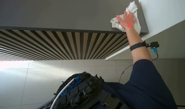 Wiping various surfaces with cloth: egocentric robotics sample